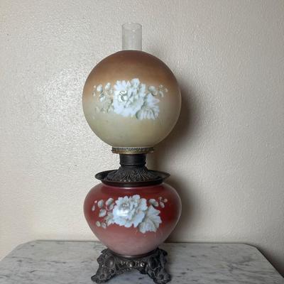 Vintage Electrified Parlor Lamp with Hand-Painted Floral Glass