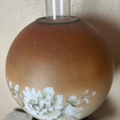 Vintage Electrified Parlor Lamp with Hand-Painted Floral Glass