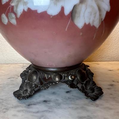 Vintage Electrified Parlor Lamp with Hand-Painted Floral Glass