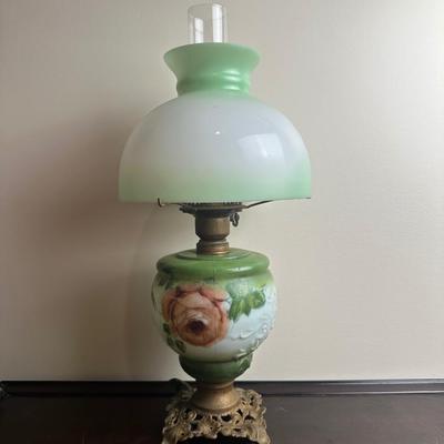 Vintage Electrified Parlor Lamp with Hand-Painted Glass Shade