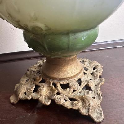 Vintage Electrified Parlor Lamp with Hand-Painted Glass Shade