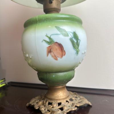 Vintage Electrified Parlor Lamp with Hand-Painted Glass Shade