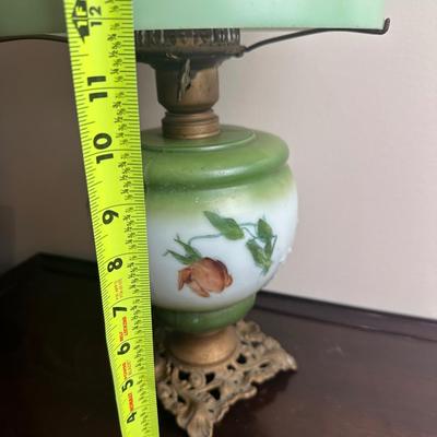 Vintage Electrified Parlor Lamp with Hand-Painted Glass Shade