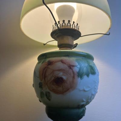 Vintage Electrified Parlor Lamp with Hand-Painted Glass Shade