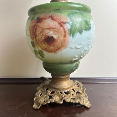 Vintage Electrified Parlor Lamp with Hand-Painted Glass Shade