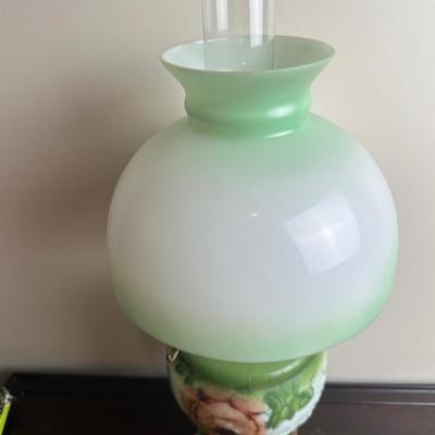 Vintage Electrified Parlor Lamp with Hand-Painted Glass Shade