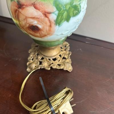 Vintage Electrified Parlor Lamp with Hand-Painted Glass Shade