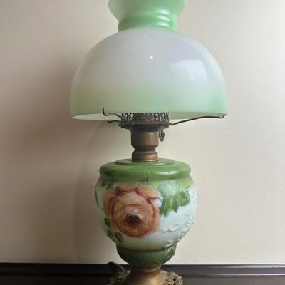 Vintage Electrified Parlor Lamp with Hand-Painted Glass Shade