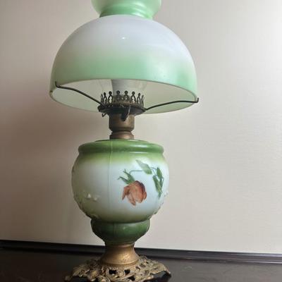 Vintage Electrified Parlor Lamp with Hand-Painted Glass Shade