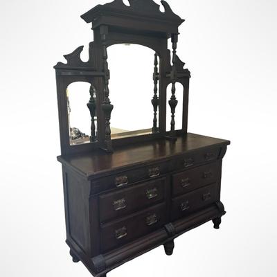Victorian Revival Style Dresser with Mirror