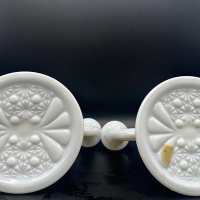 Pair of Vintage Milk Glass Two-Light Candle Holders