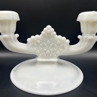 Pair of Vintage Milk Glass Two-Light Candle Holders