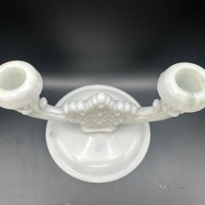 Pair of Vintage Milk Glass Two-Light Candle Holders