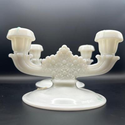 Pair of Vintage Milk Glass Two-Light Candle Holders