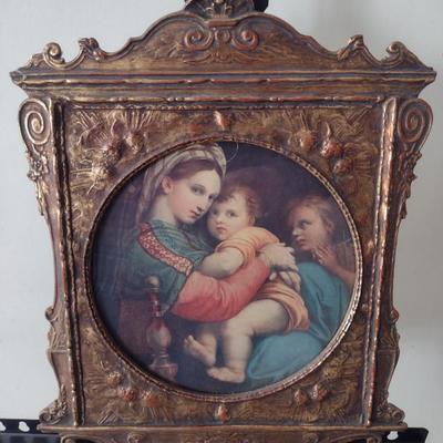 Vintage Framed Art Plaque 'Madonna della Seggiola' by Raphael Choice I