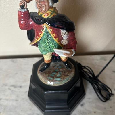Figural Town Crier Table Lamp with Decorative Black Shade