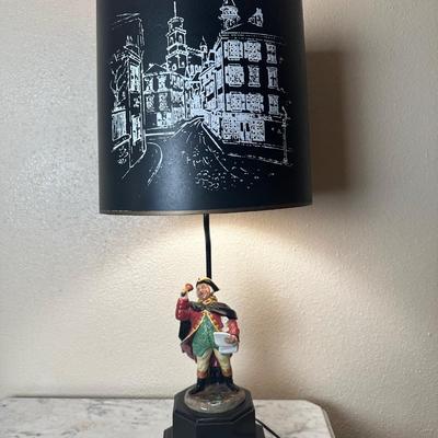 Figural Town Crier Table Lamp with Decorative Black Shade