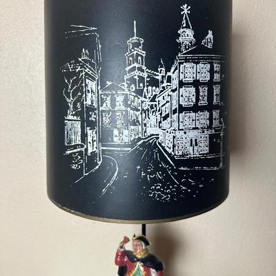 Figural Town Crier Table Lamp with Decorative Black Shade