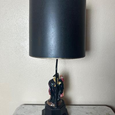 Figural Town Crier Table Lamp with Decorative Black Shade