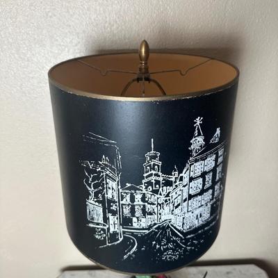 Figural Town Crier Table Lamp with Decorative Black Shade