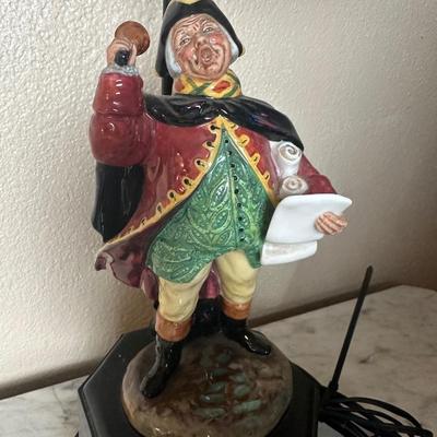 Figural Town Crier Table Lamp with Decorative Black Shade