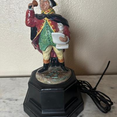Figural Town Crier Table Lamp with Decorative Black Shade