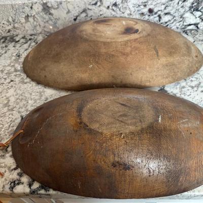Pair of Large Oval Wooden Dough Bowls