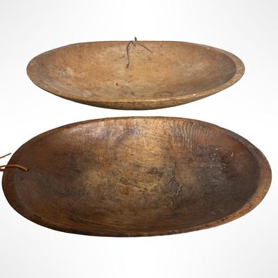 Pair of Large Oval Wooden Dough Bowls