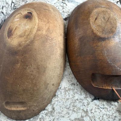 Pair of Large Oval Wooden Dough Bowls