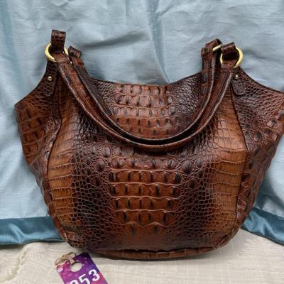 Sale Photo Thumbnail #115: Pecan color, croc embossed with new registration card 
15 x 11.5 inches
2 interior zipper pockets, 2 interior slot pockets
2 handles 
used, very good condition