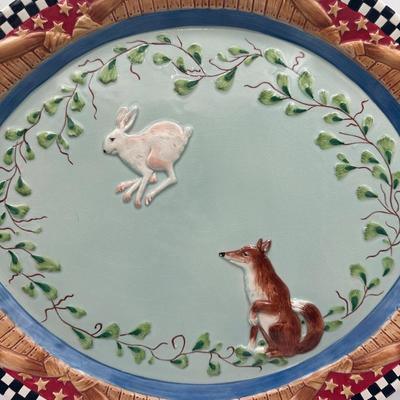 Fitz and Floyd Hand-Painted Woodland Platters with Fox & Rabbit