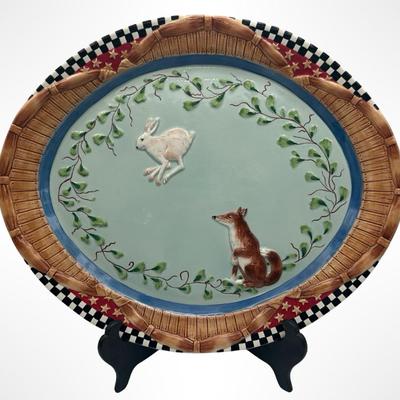 Fitz and Floyd Hand-Painted Woodland Platters with Fox & Rabbit