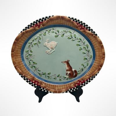Fitz and Floyd Hand-Painted Woodland Platters with Fox & Rabbit