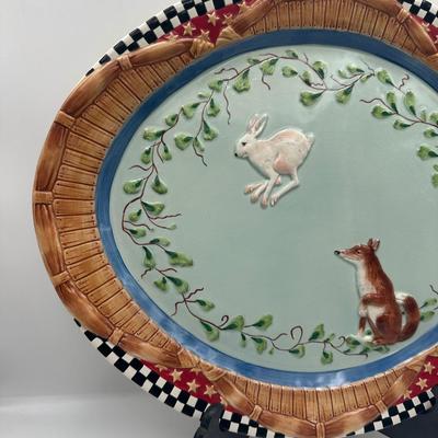 Fitz and Floyd Hand-Painted Woodland Platters with Fox & Rabbit
