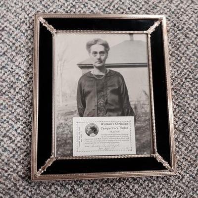 ANTIQUE GRAVE MARKER AND A MEMBER OF THE WOMAN'S CHRISTIAN TEMPERANCE UNION