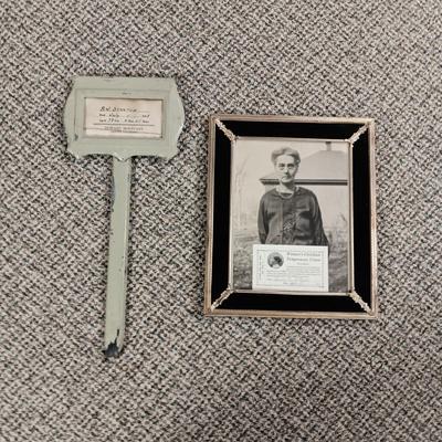 ANTIQUE GRAVE MARKER AND A MEMBER OF THE WOMAN'S CHRISTIAN TEMPERANCE UNION
