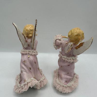 Pair of Irish Dresden Hand-Painted Porcelain Angel Figurines