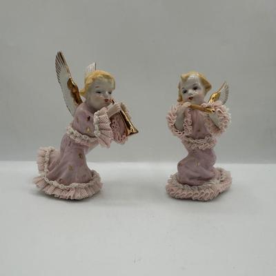 Pair of Irish Dresden Hand-Painted Porcelain Angel Figurines