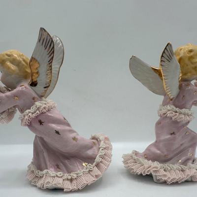 Pair of Irish Dresden Hand-Painted Porcelain Angel Figurines