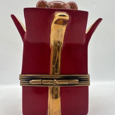 Limoges France Hand-Painted Teddy Bear in Gift Box Trinket Box