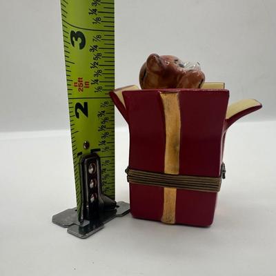 Limoges France Hand-Painted Teddy Bear in Gift Box Trinket Box