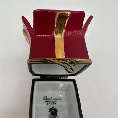 Limoges France Hand-Painted Teddy Bear in Gift Box Trinket Box