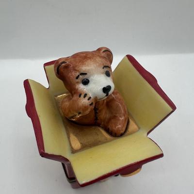 Limoges France Hand-Painted Teddy Bear in Gift Box Trinket Box