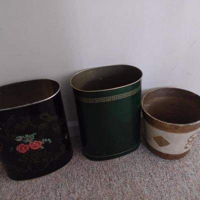 Set of Three Vintage Waste Cans Metal and Composite