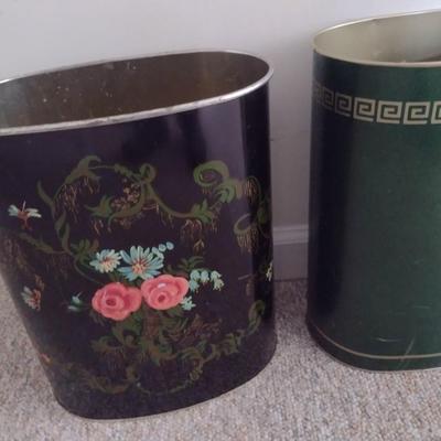 Set of Three Vintage Waste Cans Metal and Composite