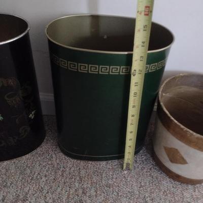 Set of Three Vintage Waste Cans Metal and Composite