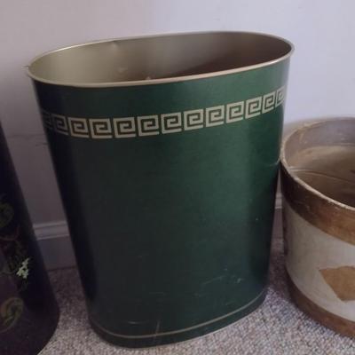 Set of Three Vintage Waste Cans Metal and Composite