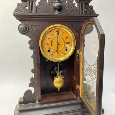 271 Antique Victorian Wood Mantle ‘’Elmer Rennels’’ Clock