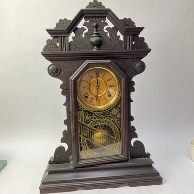 271 Antique Victorian Wood Mantle ‘’Elmer Rennels’’ Clock