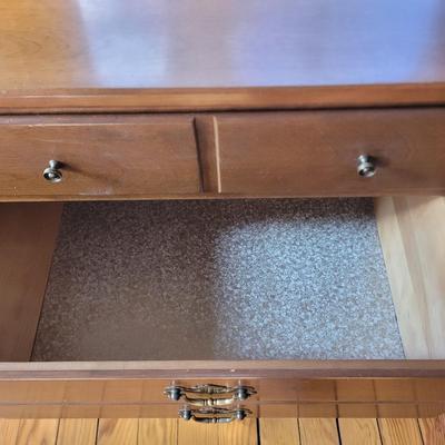 Sale Photo Thumbnail #416: Measures 48" 30.5" high and 19" deep, great shape, look at inside the drawers.
Chair is in fine shape as well